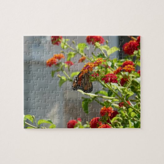 Monarchvlinder op rode vlinderstruik legpuzzel (Horizontaal)