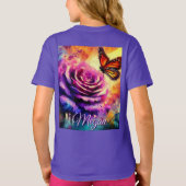 Monarchvlinder op roos bij zonsondergang Gepersona T-shirt (Achterkant)