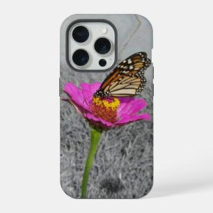 Monarchvlinder op roze zinnia iPhone 15 pro case
