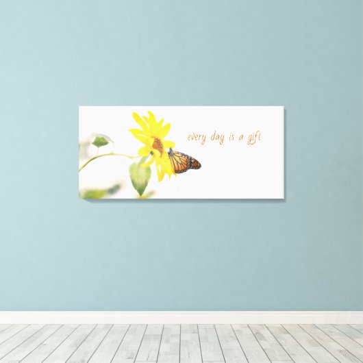 Monarchvlinder op Zonnebloem Positieve Natuur Canvas Afdruk (Insitu (Houten vloer))