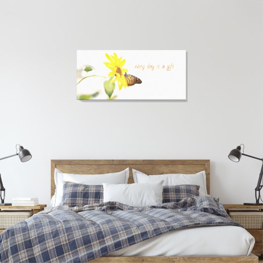Monarchvlinder op Zonnebloem Positieve Natuur Canvas Afdruk (Insitu (Slaapkamer))