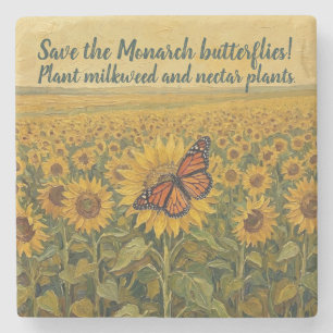 Monarchvlinder op zonnebloem stenen onderzetter