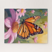 Monarchvlinder Roze Bloem Bloemschilderij Legpuzzel (Horizontaal)