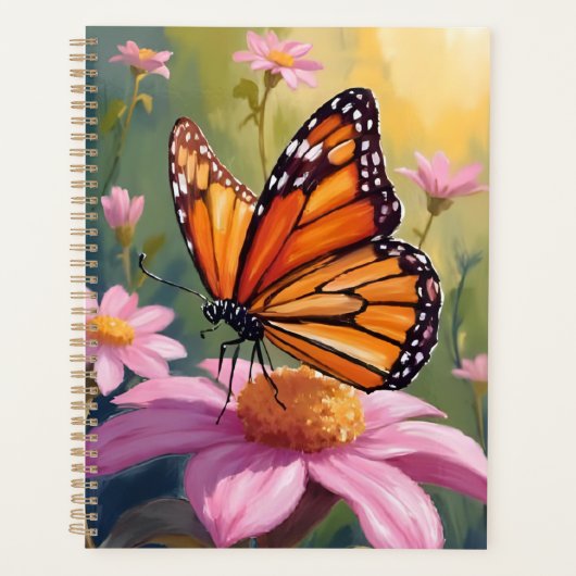 Monarchvlinder Roze Bloem Bloemschilderij Planner (Voorkant)
