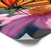 Monarchvlinder Roze Bloem Bloemschilderij Poster (Hoek)