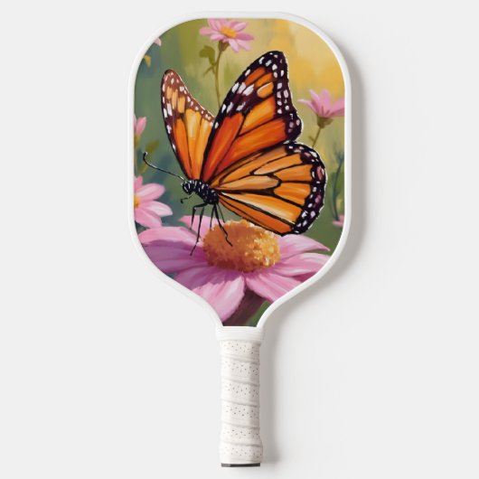 Monarchvlinder Roze Bloem Bloemschildering Pickleball Paddle (Voorkant)