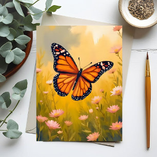Monarchvlinder Tuin Aquarel Bloem Briefkaart