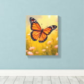 Monarchvlinder Tuin Aquarel Bloem Canvas Afdruk (Insitu (Houten vloer))
