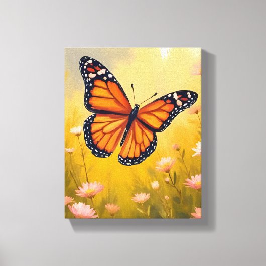 Monarchvlinder Tuin Aquarel Bloem Canvas Afdruk (Voorkant)