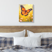 Monarchvlinder Tuin Aquarel Bloem Canvas Afdruk (Insitu (Slaapkamer))
