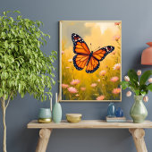 Monarchvlinder Tuin Aquarel Bloem Poster