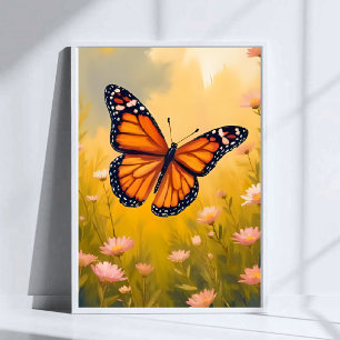 Monarchvlinder Tuin Aquarel Bloem Poster