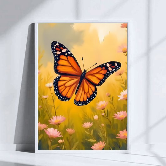 Monarchvlinder Tuin Aquarel Bloem Poster