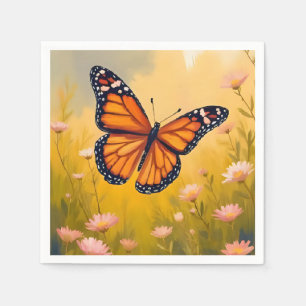 Monarchvlinder Tuin Aquarel Bloem Servet