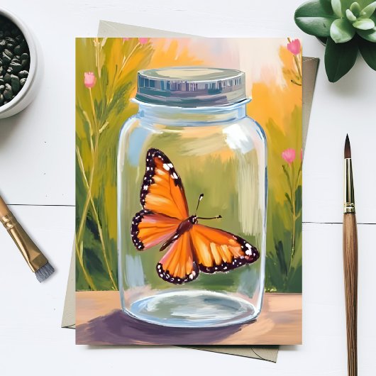 Monarchvlinderpot Aquarel Schilderij Briefkaart