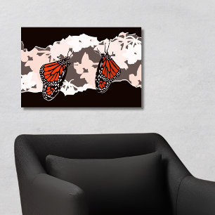 Monarchvlinders die zich voeden met bloemen van de poster