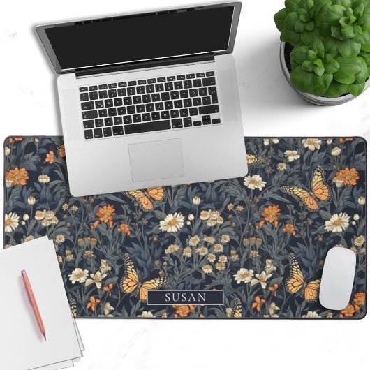 Monarchvlinders elegante bloemige met naam bureaumat