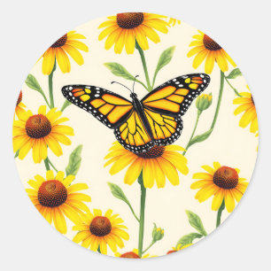 Monarchvlinders Gele Margrieten Patroon Ronde Sticker