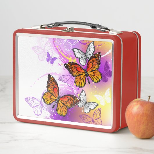 Monarchvlinders op paarse achtergrond (In situ)