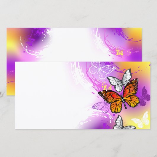 Monarchvlinders op paarse achtergrond bedankkaart (Voorkant / Achterkant)