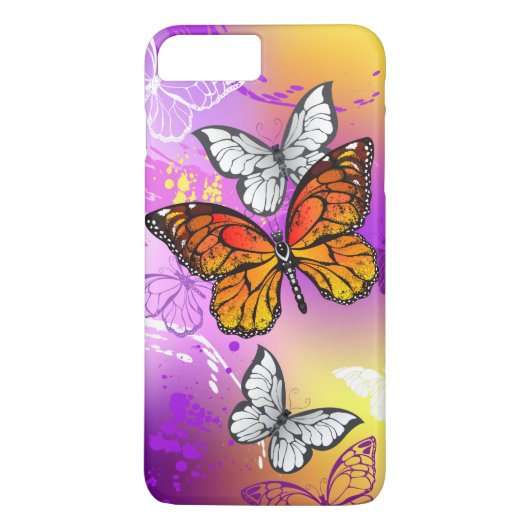 Monarchvlinders op paarse achtergrond Case-Mate iPhone case (Achterkant)
