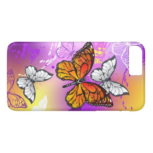Monarchvlinders op paarse achtergrond Case-Mate iPhone case (Achterkant (Horizontaal))