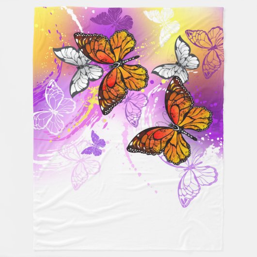 Monarchvlinders op paarse achtergrond fleece deken (Voorkant)
