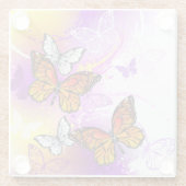 Monarchvlinders op paarse achtergrond glazen onderzetter (Achterkant)