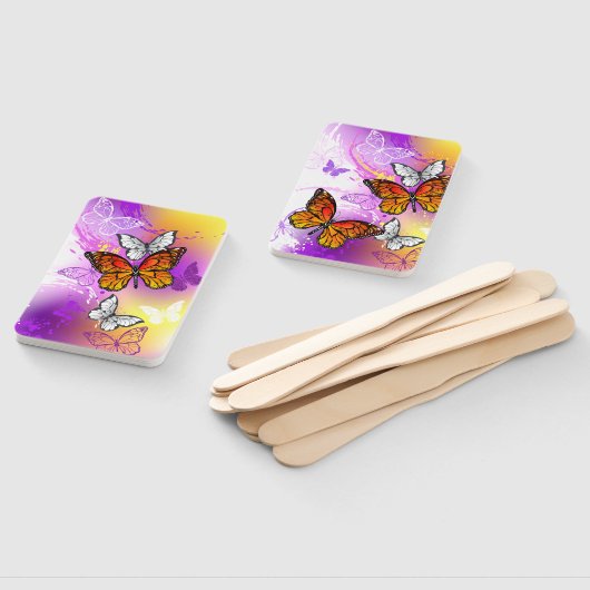 Monarchvlinders op paarse achtergrond handwaaier (Niet-gemonteerd)