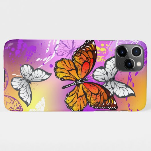 Monarchvlinders op paarse achtergrond iPhone hoesje (Achterkant horizontaal)