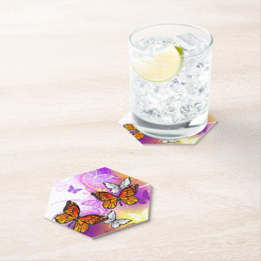 Monarchvlinders op paarse achtergrond kartonnen onderzetters (Insitu)