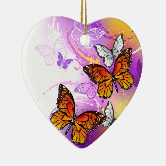 Monarchvlinders op paarse achtergrond keramisch ornament (Rechts)