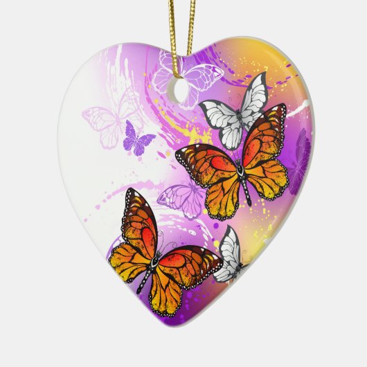 Monarchvlinders op paarse achtergrond keramisch ornament (Links)