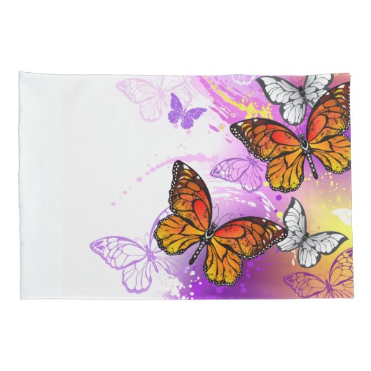 Monarchvlinders op paarse achtergrond kussensloop (Achterkant-Rechts)