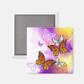 Monarchvlinders op paarse achtergrond magneet (Voorkant / Achterkant)