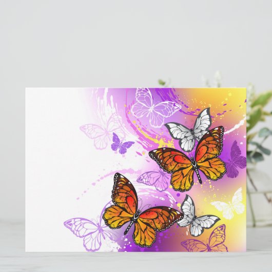 Monarchvlinders op paarse achtergrond menu (Staand voorkant)