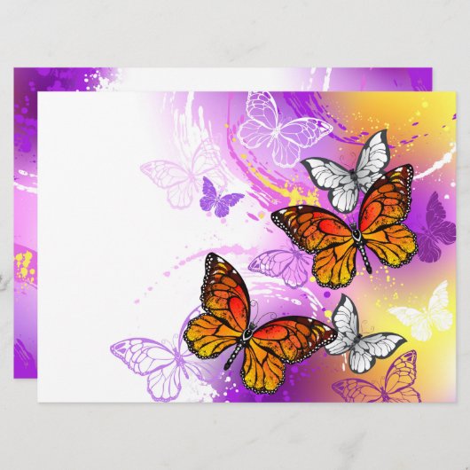 Monarchvlinders op paarse achtergrond menu (Voorkant / Achterkant)