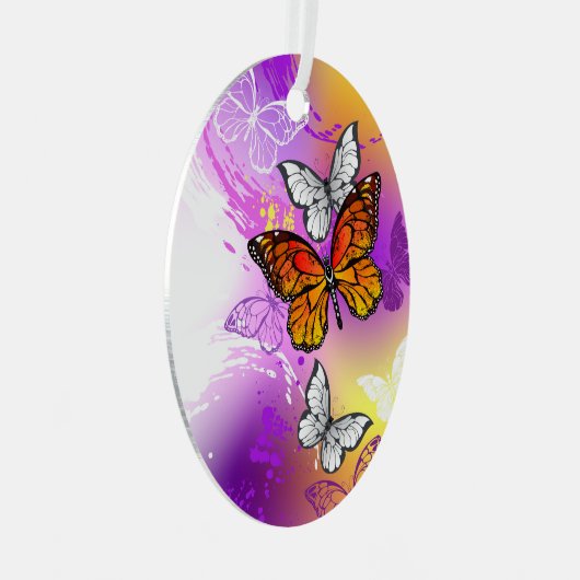 Monarchvlinders op paarse achtergrond metalen ornament (Voorkant Rechts)