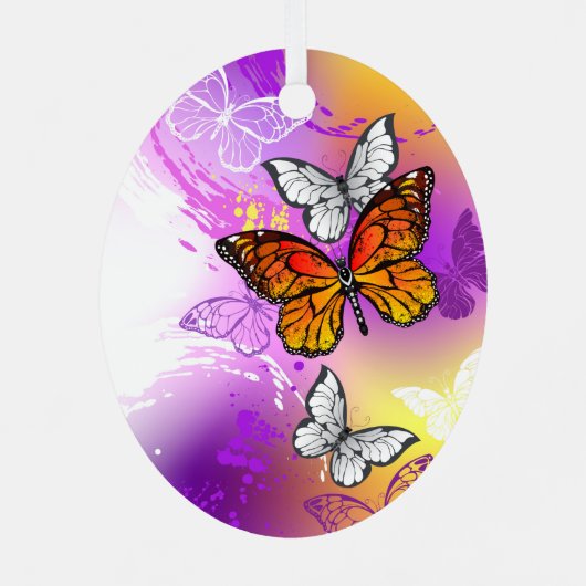 Monarchvlinders op paarse achtergrond metalen ornament (Achterkant)