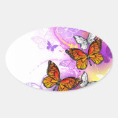 Monarchvlinders op paarse achtergrond ovale sticker (Voorkant)