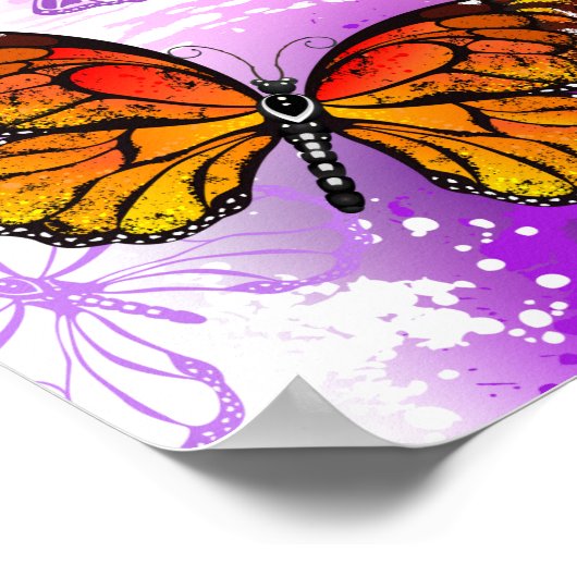 Monarchvlinders op paarse achtergrond poster (Hoek)