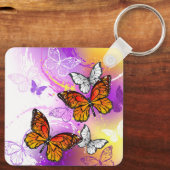 Monarchvlinders op paarse achtergrond sleutelhanger (Achterkant)