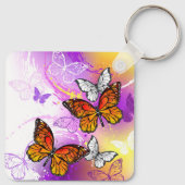 Monarchvlinders op paarse achtergrond sleutelhanger (Achterkant)