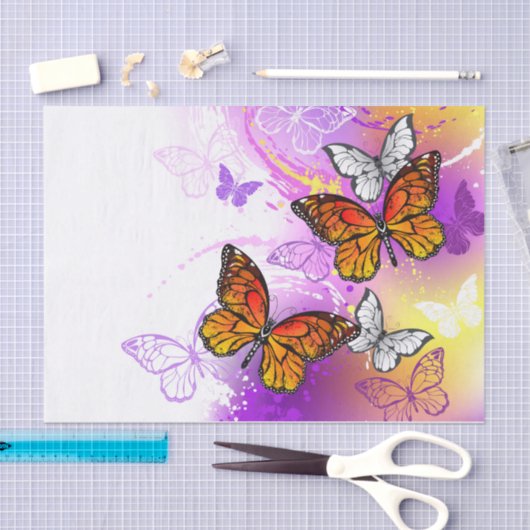 Monarchvlinders op paarse achtergrond tissuepapier (Craft)