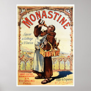 MONASTINE Monk Liqueur ad French  Alcohol Poster