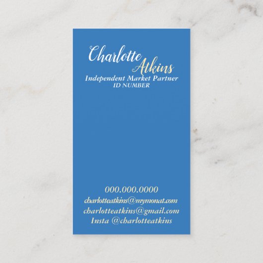 Monat Blue Visitekaartje (Achterkant)