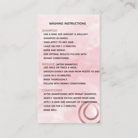 Monatspoelinstructies Visitekaartje (Achterkant)