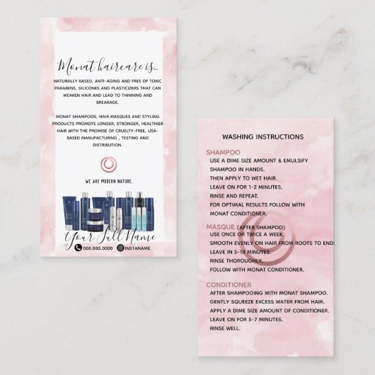 Monatspoelinstructies Visitekaartje (Voorkant / Achterkant)