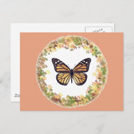 Monboogvlinder in lijst van bladeren briefkaart (Voorkant / Achterkant)