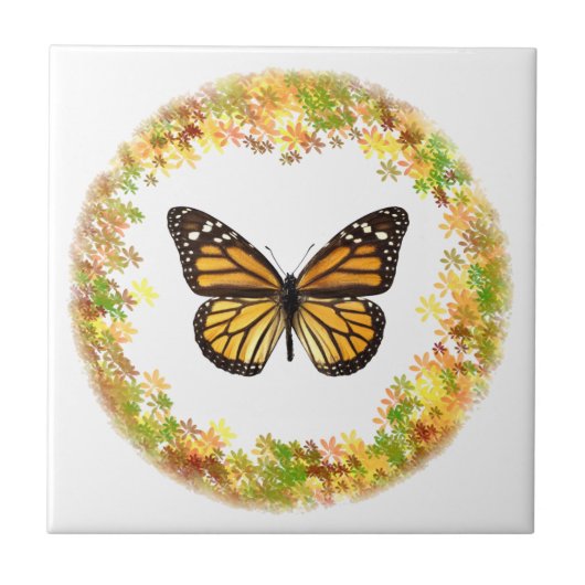 Monboogvlinder in lijst van bladeren tegeltje (Voorkant)